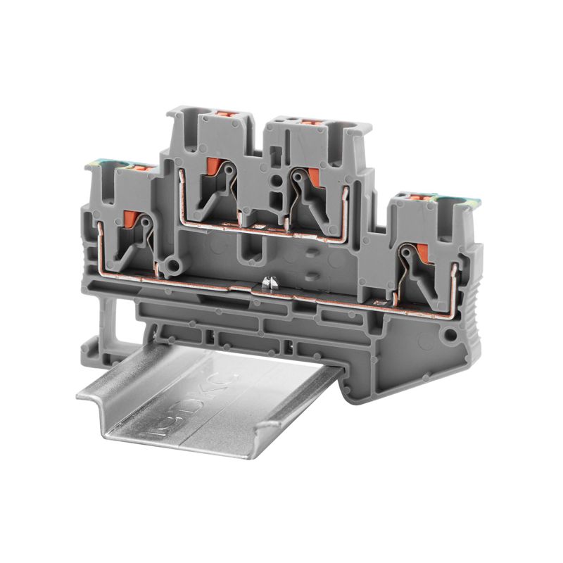 клемма двухуровневая проходной уровень и заземление; зажим push-in; 4 точки подключения; 2.5кв.мм dkc vprtt-2.5-l-pe от BTSprom.by