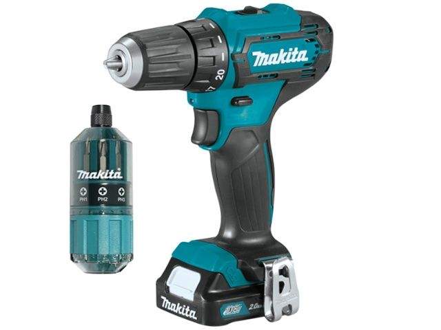 аккум. дрель-шуруповерт makita df 333 dwye4 в чем. + набор бит (12.0 в, 2 акк., 1.5 а/ч li-ion, 2 скор., 30 нм, шурупы до 8 мм) от BTSprom.by