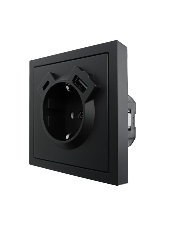  Розетка 1-мест. с/з Type-C+USB разъем СП ZIMA IP20 черн. бархат LEZARD 704-4288-181TC фото в каталоге от BTSprom.by