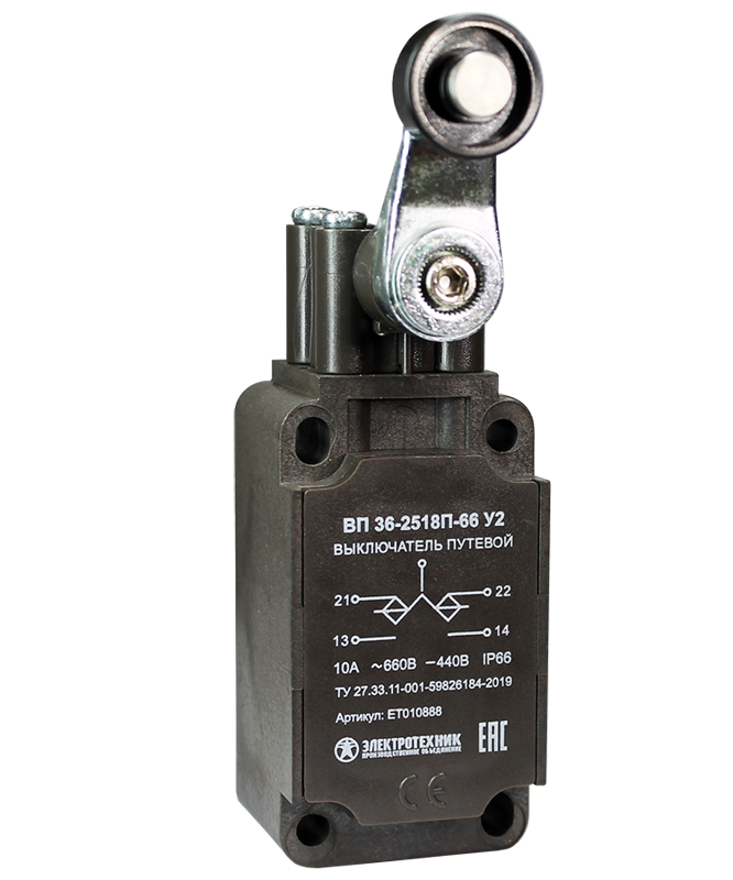 выключатель путевой вп 36-2518п-66 у2 1но+1нз 3а ip66 рычаг с пластиковым роликом инерционный 30х60мм без сальника электротехник et010888 от BTSprom.by