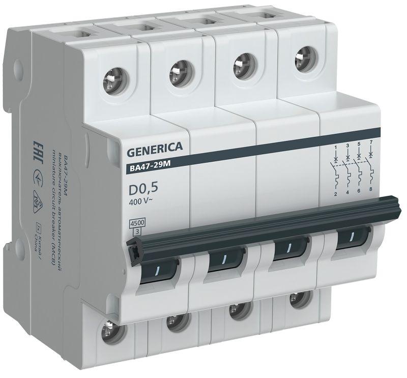 выключатель автоматический модульный 4п d 0.5а 4.5ка ва47-29м generica mva21-4-d05-d-g от BTSprom.by