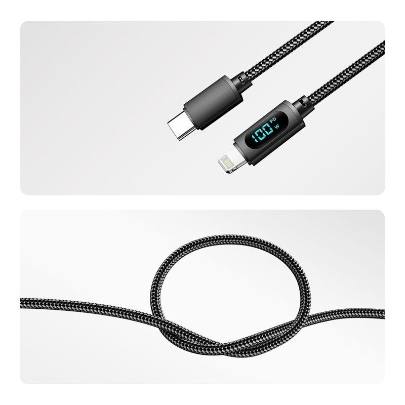  Кабель Type-C-Lightning для Apple 3А 1м черн. нейлон. оплетка LED дисплей Rexant 18-7068 фото в каталоге от BTSprom.by