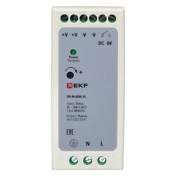  Блок питания на DIN-рейку 60Вт 220В AC/24В DC постоянного тока EKF DR-M-60W-24 фото в каталоге от BTSprom.by