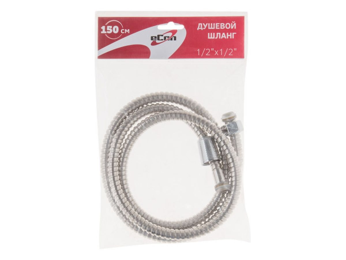 шланг душевой, sus/pvc, 1/2" г-г 150 см, хром, econ (гайка цинк) (a-five) e-002 от BTSprom.by