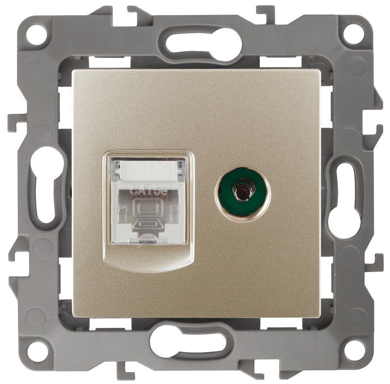 розетка компьютерная + телевизионная эра12 12-3110-04 rj45 + tv ip20 шампань эра б0027444 от BTSprom.by