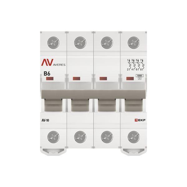  Выключатель автоматический модульный 4п B 6А 10кА AV-10 AVERES EKF mcb10-4-06B-av фото в каталоге от BTSprom.by