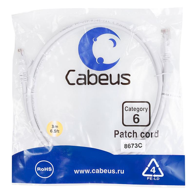 патч-корд u/utp кат.6 pc-utp-rj45-cat.6-3m-wh 2xrj45/8p8c неэкранир. pvc 3м бел. cabeus 8673c от BTSprom.by