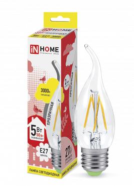 лампа светодиодная led-свеча на ветру-deco 5вт свеча на ветру прозрачная 3000к тепл. бел. e27 450лм 230в in home 4690612007649 от BTSprom.by