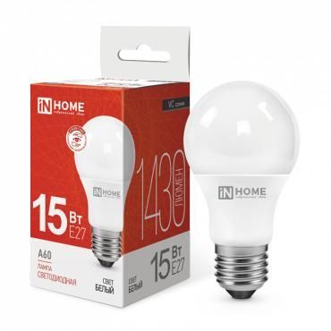 лампа светодиодная led-a60-vc 15вт грушевидная 4000к нейтр. бел. e27 1430лм 230в in home 4690612020273 от BTSprom.by
