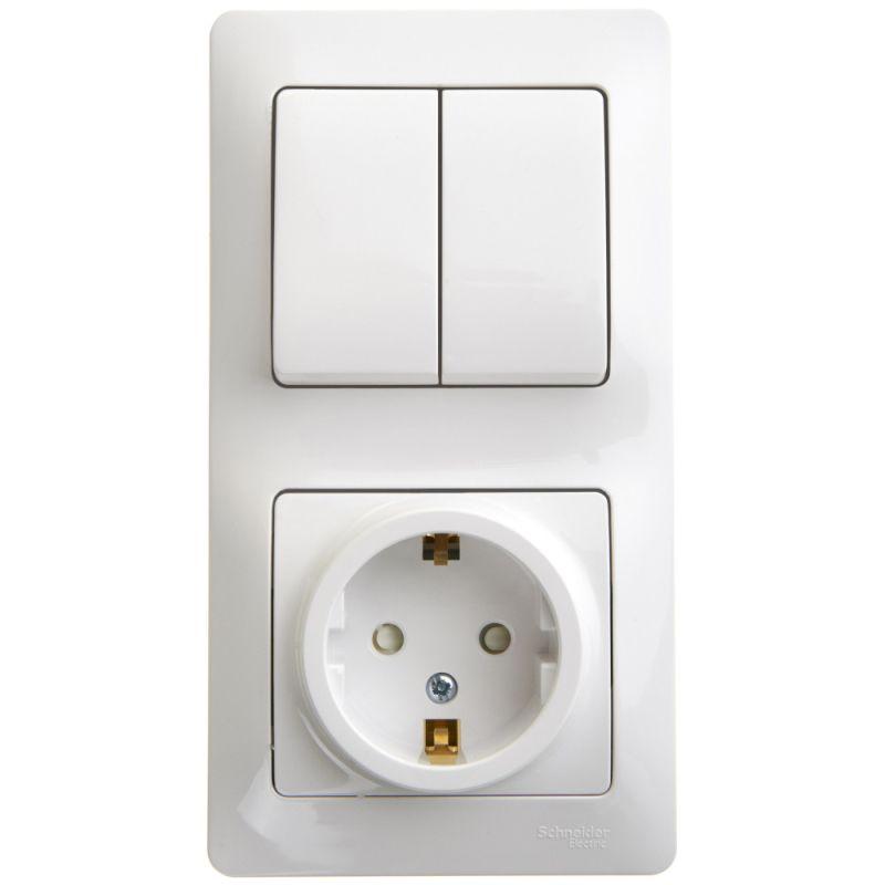 блок комбинированный glossa (розетка защ. шторки с заземл.+ 2-кл. выкл.) бел. se gsl000174 от BTSprom.by