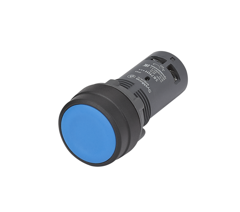 кнопка моноблочная sb7 22мм с фиксацией пластик 1но+1нз ip65 син. se sb7nh65 от BTSprom.by