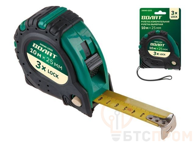 Рулетка 10м/25мм обрезин. корп. ВОЛАТ (3 мех. фиксации, ABS+TPR) 20040-1025 фото в каталоге от BTSprom.by  Рулетка 10м/25мм обрезин. корп. ВОЛАТ (3 мех. фиксации, ABS+TPR) 20040-1025 фото в каталоге от BTSprom.by