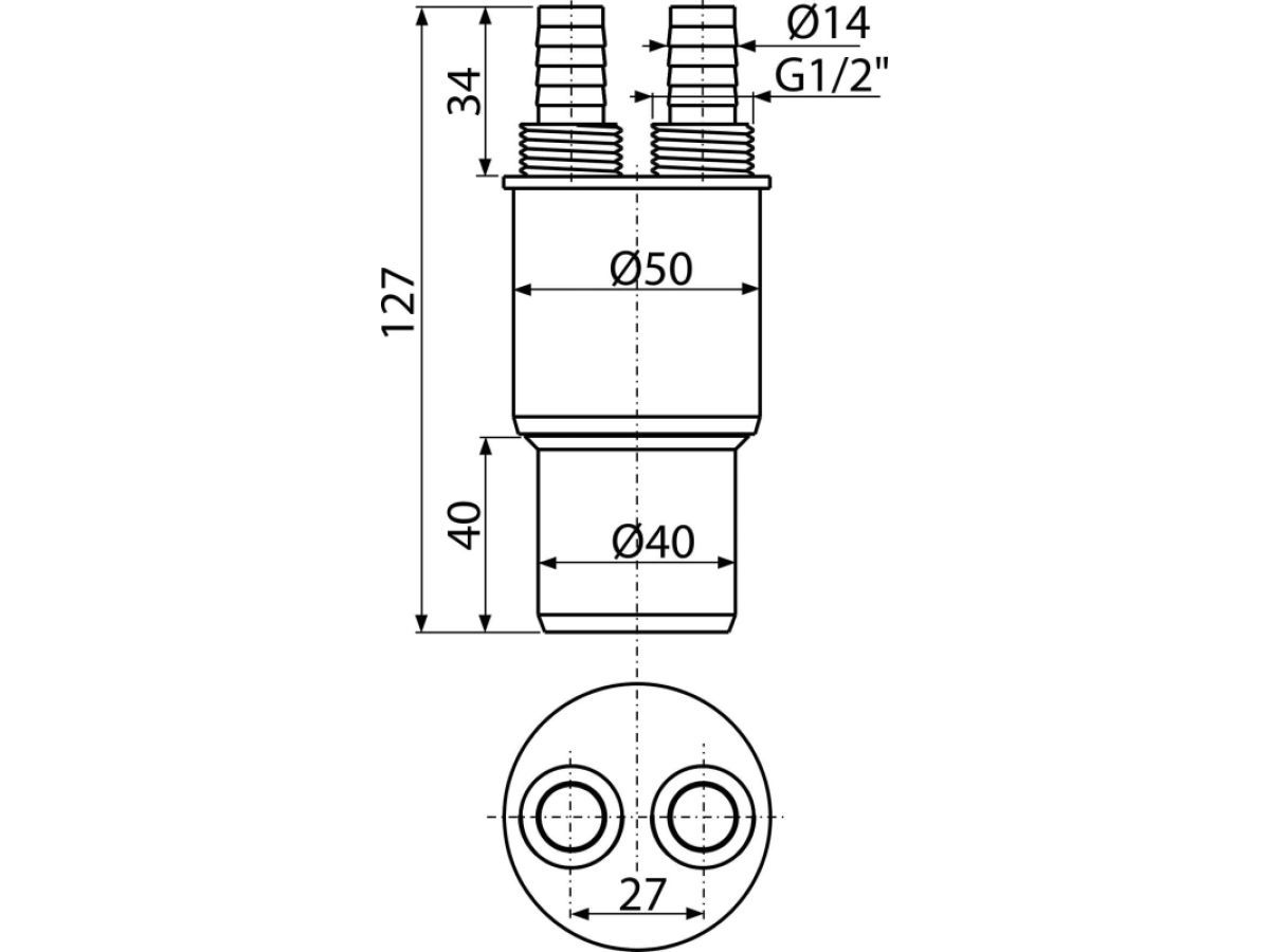  Переходная муфта HT 40/50хG1/2, Alcaplast (Сифон для сбора конденсата (переходня муфта) НТ 40/50) AKS6-BL-01 фото в каталоге от BTSprom.by