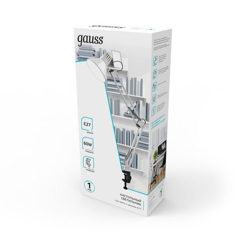  Светильник GTL 60Вт E27 струбцина бел. GAUSS GT0011 фото в каталоге от BTSprom.by