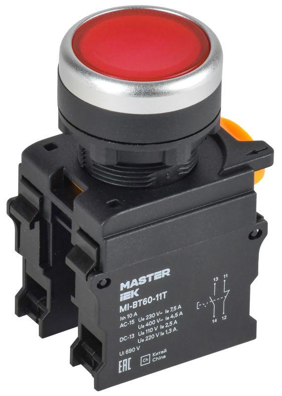 кнопка d22мм 1но+1нз master с фиксацией красн. iek mi-bt60-11t-3-21-k04 от BTSprom.by