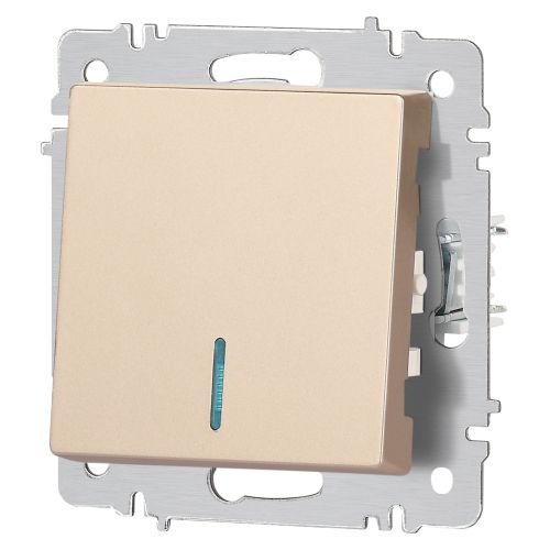  Выключатель 1-кл. СП Accent 6-102-04 10А IP20 250В с подсветкой AL/CU шампань Intro Б0063475 фото в каталоге от BTSprom.by