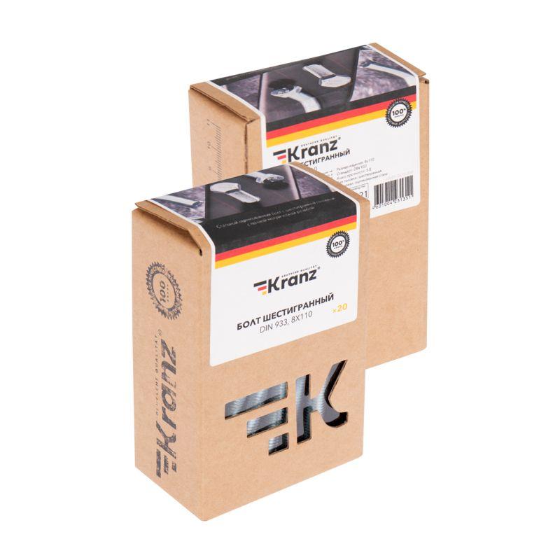  Болт с шестигранной головкой 8х110 DIN 933 (уп.20шт) Kranz KR-01-3512-038 фото в каталоге от BTSprom.by