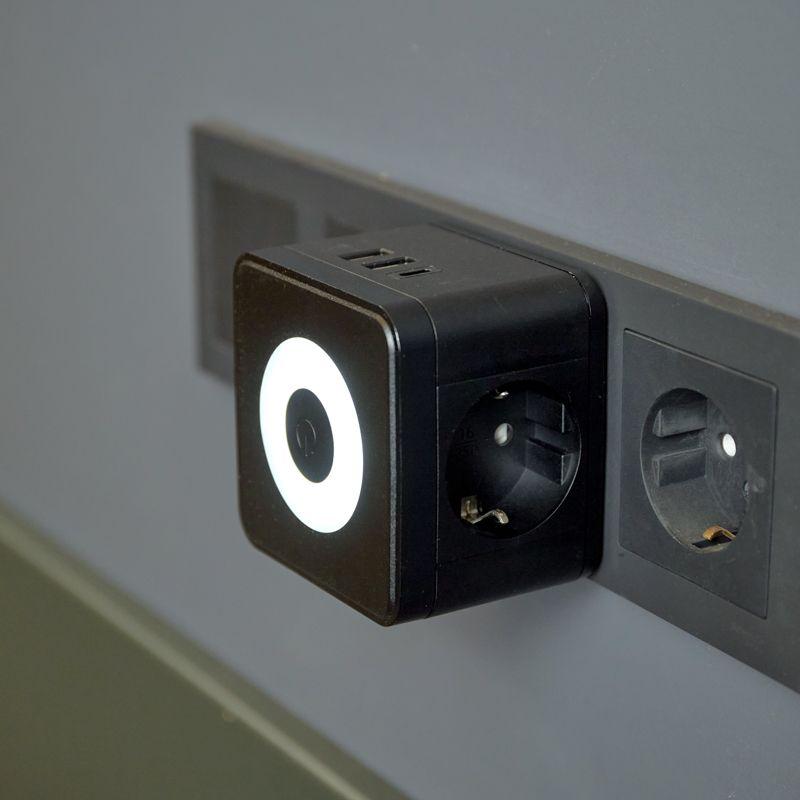  Двойник электрический Куб 16А с/з+2хUSB-A 2.4А+USB Type-C 3А с ночной подсветкой черн. Rexant 11-1252 фото в каталоге от BTSprom.by