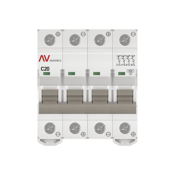  Выключатель автоматический модульный 4п C 20А 6кА AV-6 AVERES EKF mcb6-DC-4-20C-av фото в каталоге от BTSprom.by