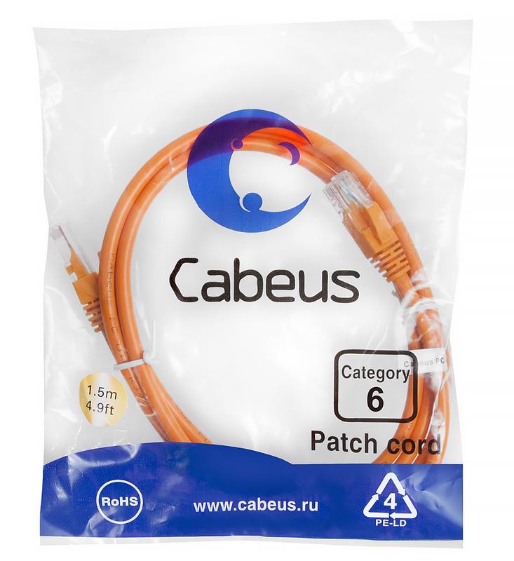 патч-корд u/utp кат.6 pc-utp-rj45-cat.6-1.5m-or 2xrj45/8p8c неэкранир. pvc 1.5м оранж. cabeus 8699c от BTSprom.by