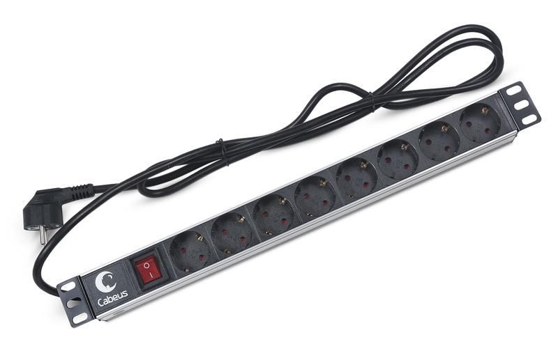 блок розеток 8-м pdu-8p-2eu 16а евростандарт для 19дюйм шкафов горизонт. с выкл. шнур 2м немецк. стандарт алюм. cabeus 7297c от BTSprom.by