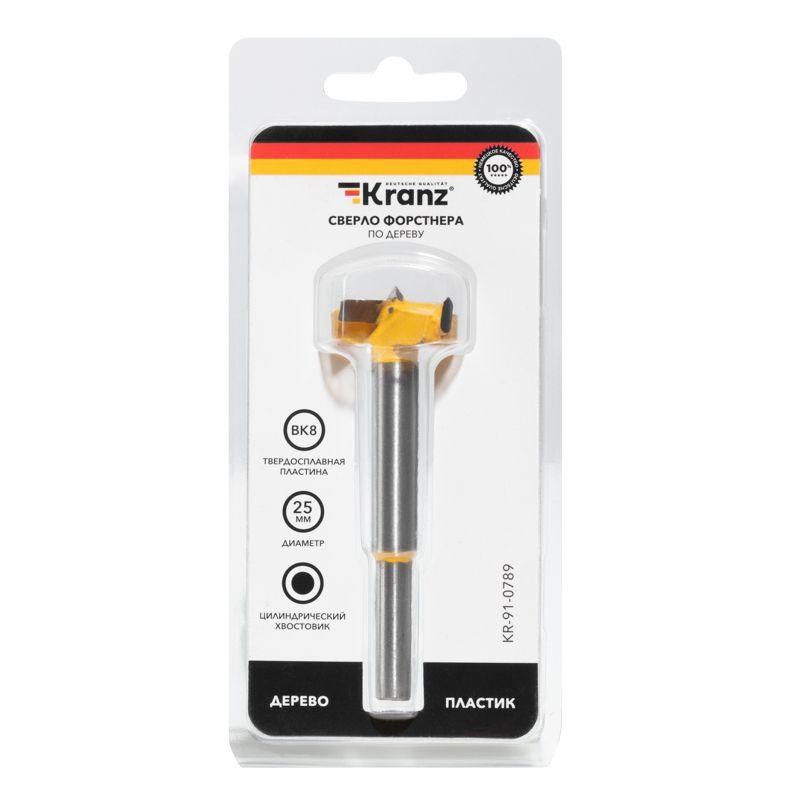  Сверло Форстнера по дереву 25мм цилиндрический хвостовик Kranz KR-91-0789 фото в каталоге от BTSprom.by