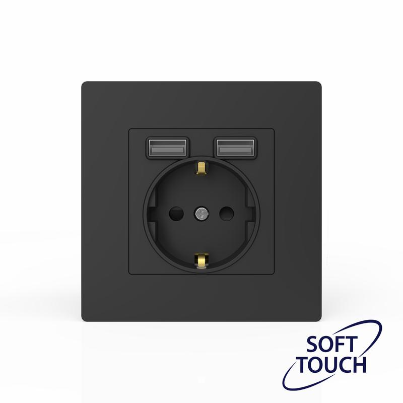  Розетка 1-м СП Pixel IP20 с заземл. с 2-мя заряд. устр. USB тип A+A механизм карбон TOKOV ELECTRIC TKE-PX-R1U2A-C14 фото в каталоге от BTSprom.by