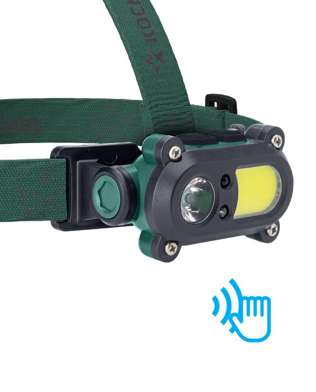 фонарь аккумуляторный налобный сенсорный 3вт led+3вт cob led с коллиматорной линзой li-ion 18650 1200ма.ч корпус abs-пластик usb-шнур регулируемый эласт. ремешок космос koc502lit от BTSprom.by