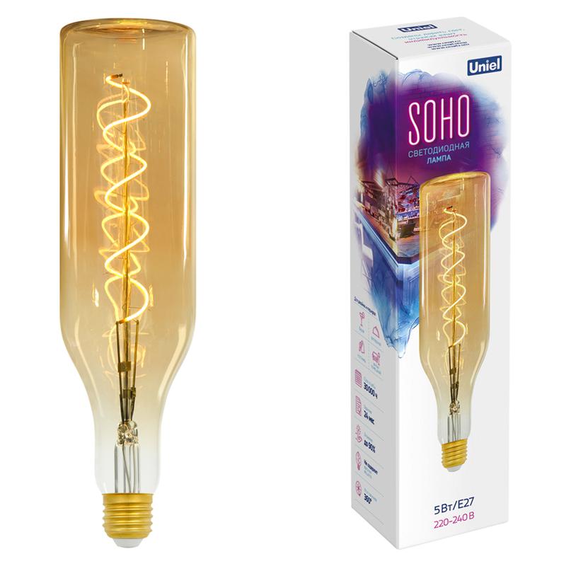 лампа светодиодная филаментная led-sf20-5w/soho/e27/cw golden gls77go soho спиральный филамент зол. колба uniel ul-00005915 от BTSprom.by