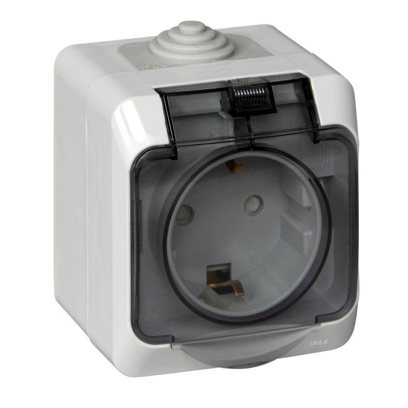 розетка 1-м оп этюд 16а ip44 250в с заземл. защ. шторки с крышкой сер. se pa16-044c от BTSprom.by
