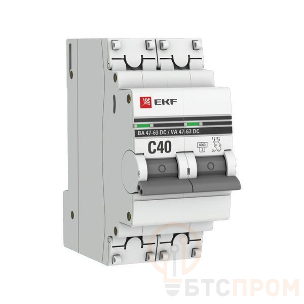 Выключатель автоматический модульный 2п C 40А 6кА ВА 47-63 DC PROxima EKF mcb4763-DC-2-40C-pro фото в каталоге от BTSprom.by  Выключатель автоматический модульный 2п C 40А 6кА ВА 47-63 DC PROxima EKF mcb4763-DC-2-40C-pro фото в каталоге от BTSprom.by