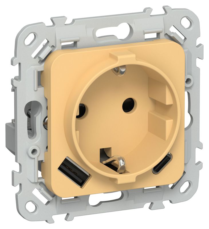 розетка 1-м сп flite рсюшс11-0-флз 16а с usb a+c 20вт с заземл. с защ. шторками механизм золотарник iek fi-r14-16-u22-020-k90 от BTSprom.by