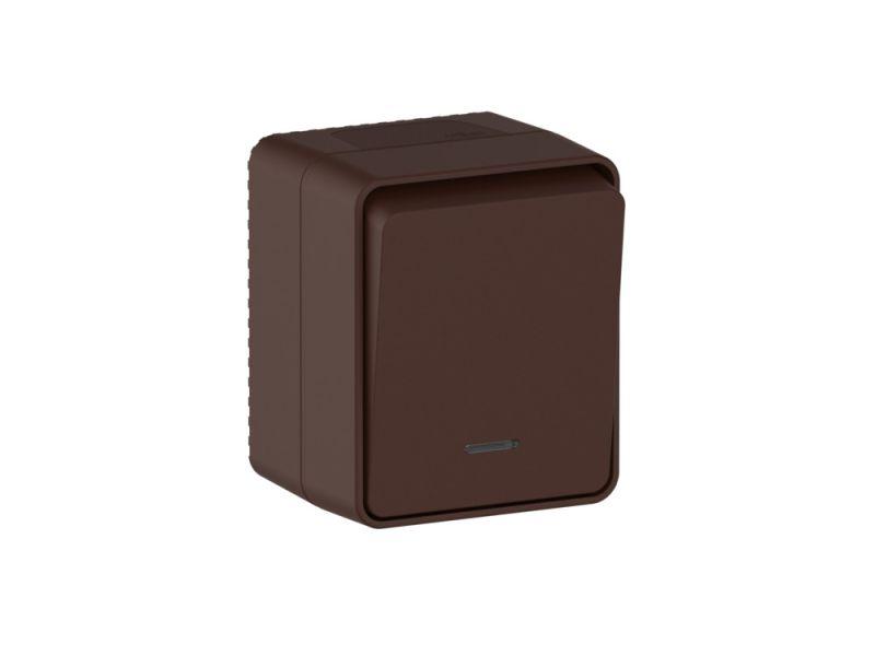  Выключатель 1-кл. ОП AtlasDesign PROFI IP54 10AX с подсветкой корич. SE ATN546013 фото в каталоге от BTSprom.by