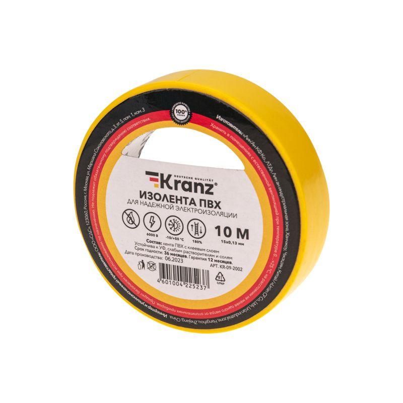 изолента пвх 0.13х15мм 10м желт. (уп.10шт) kranz kr-09-2002 от BTSprom.by