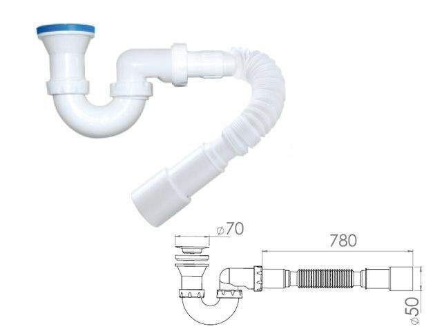 сифон для душевого поддона u-образный h 130mm, выпуск 70 мм, с гибкой трубой 1 1/2" - 40/50мм, av (av engineering) ave129723 от BTSprom.by