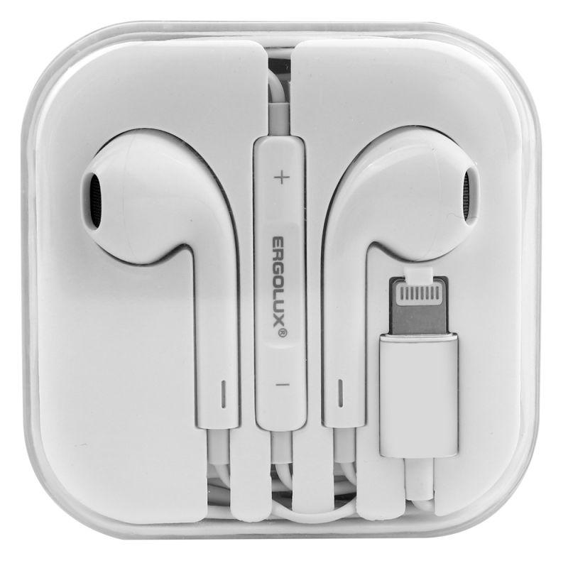  Наушники вкладыши с микрофоном ELX-WHP04-C01 проводные Lightning 1.2м коробка+бокс бел. ERGOLUX 15285 фото в каталоге от BTSprom.by