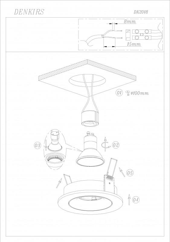  Светильник встраиваемый IP20 50Вт GU10 бел. алюм. DENKIRS DK2018-WH фото в каталоге от BTSprom.by