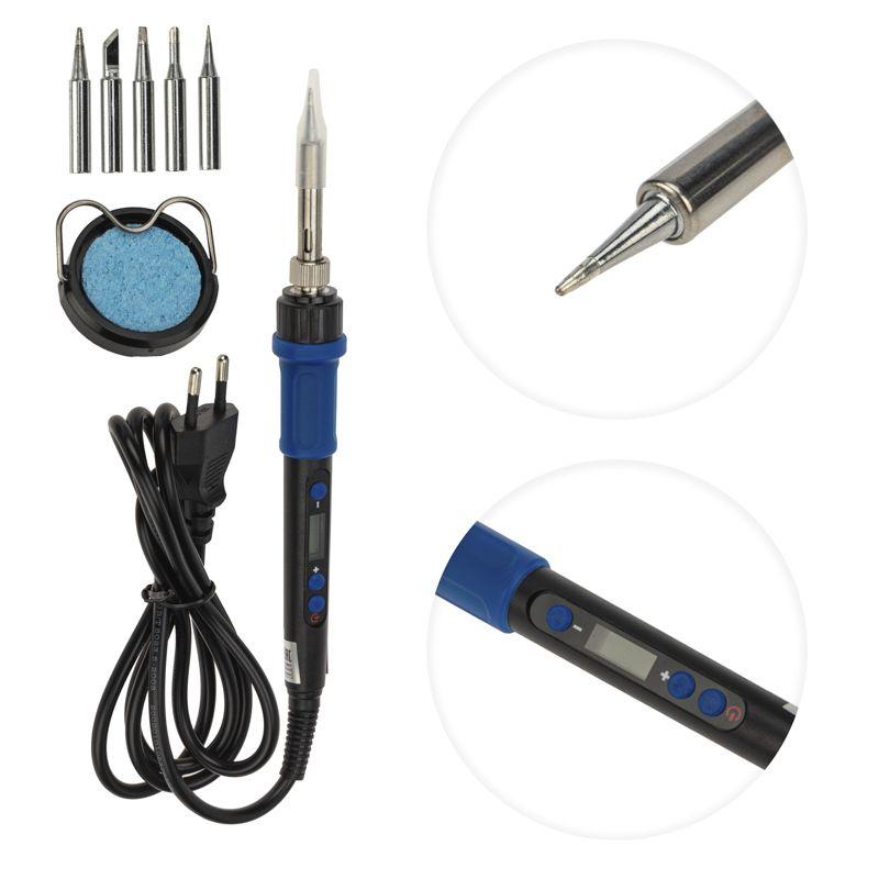  Набор для пайки (паяльник цифровой с керам. нагревателем 65Вт 200-500град.C подставка с губкой набор из 5 жал) Rexant 12-0621 фото в каталоге от BTSprom.by