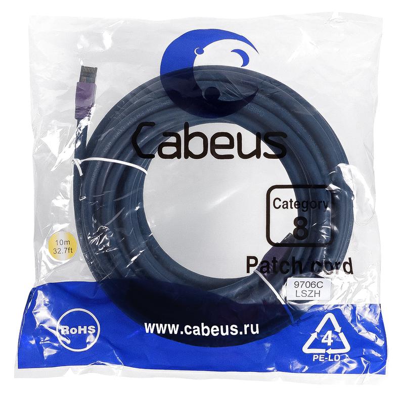 патч-корд s/ftp кат.8 (40g 2000 mhz) 2xrj45/8p8c экранир. lszh 10м син. cabeus 9706c от BTSprom.by