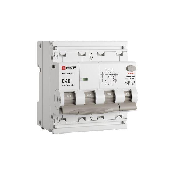 выключатель автоматический дифференциального тока 4п (3p+n) c 40а 300ма тип ac 6ка авдт-63n (s) селективный электронный proxima ekf d63n46es40c300 от BTSprom.by