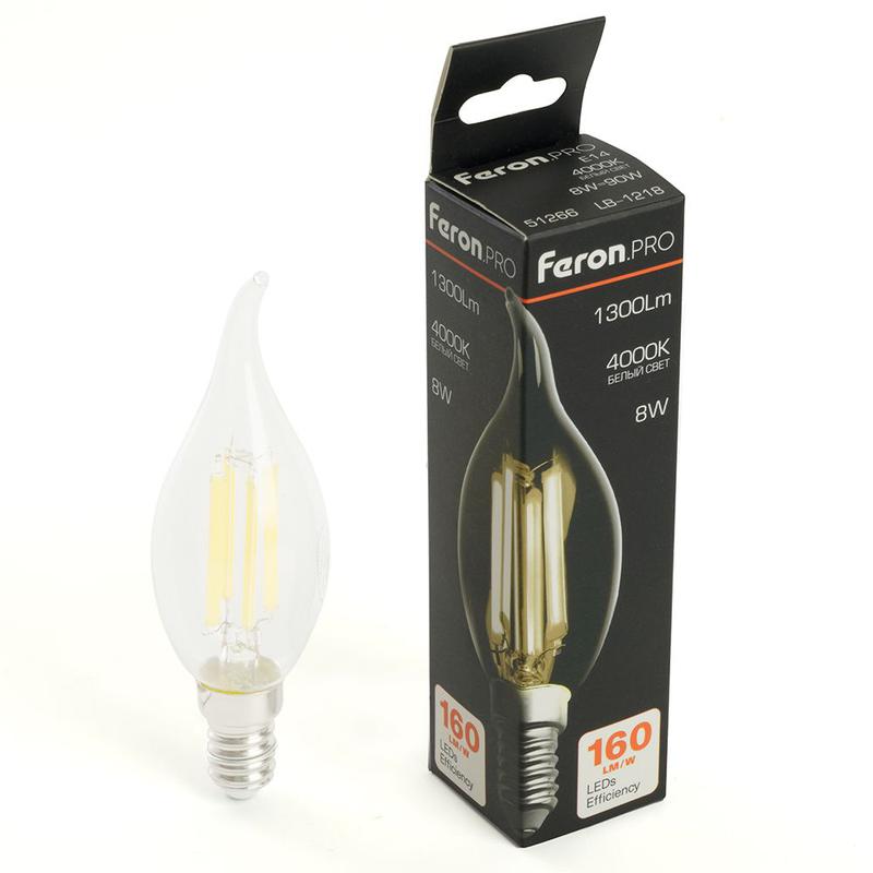 лампа светодиодная 1300лм 8вт 175-265в e14 4000к c35t прозрачн. lb-1218 feron 51266 от BTSprom.by