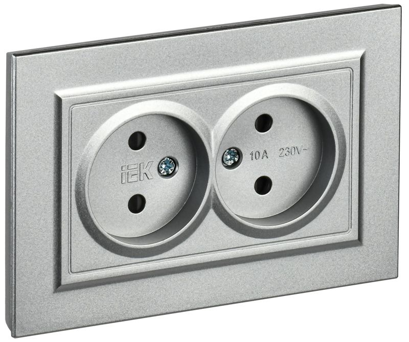 розетка 2-м сп brite рсш12-2-бра 10а в сборе без заземл. защ. шторки алюм. iek br-r23-10-k47-f от BTSprom.by