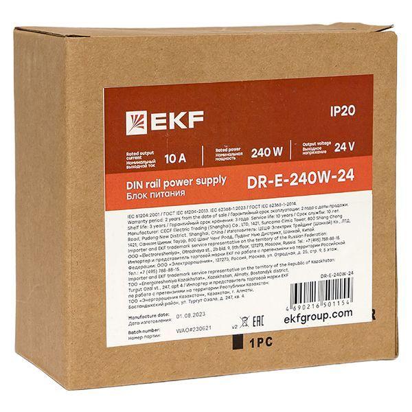  Блок питания на DIN-рейку 240Вт Uвх ~ 220В AC Uвых - 24В DC постоянного тока EKF DR-E-240W-24 фото в каталоге от BTSprom.by