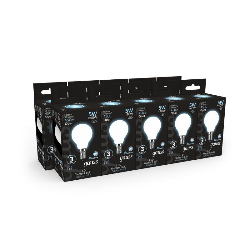 Лампа светодиодная филаментная Black Filament 5Вт P45 шар матовая 4100К нейтр. бел. E14 450лм GAUSS 105201205 фото в каталоге от BTSprom.by