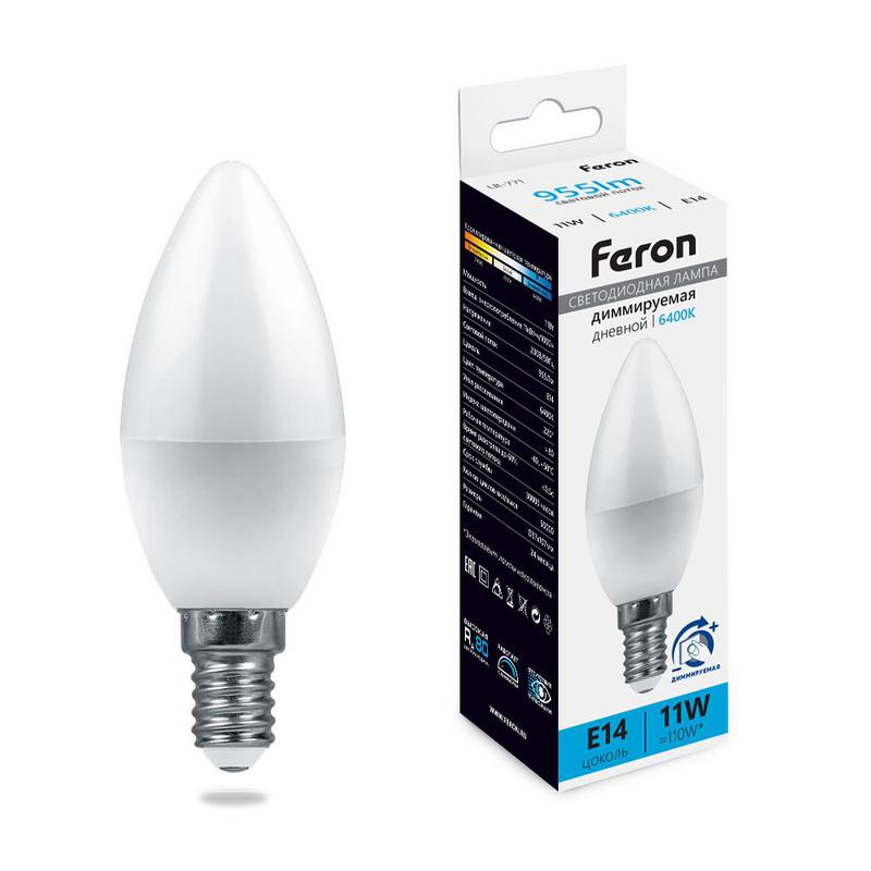 лампа светодиодная диммируемая 11вт 230в e14 6400к с37 lb-771 feron 51057 от BTSprom.by