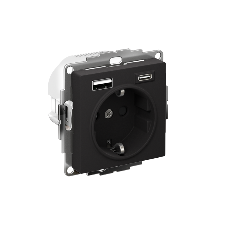 розетка atlasdesign 16а с 2-мя заряд. устройствами usb тип a+c 5в/2.4а 2х5в/1.2а механизм карбон se atn001032 от BTSprom.by