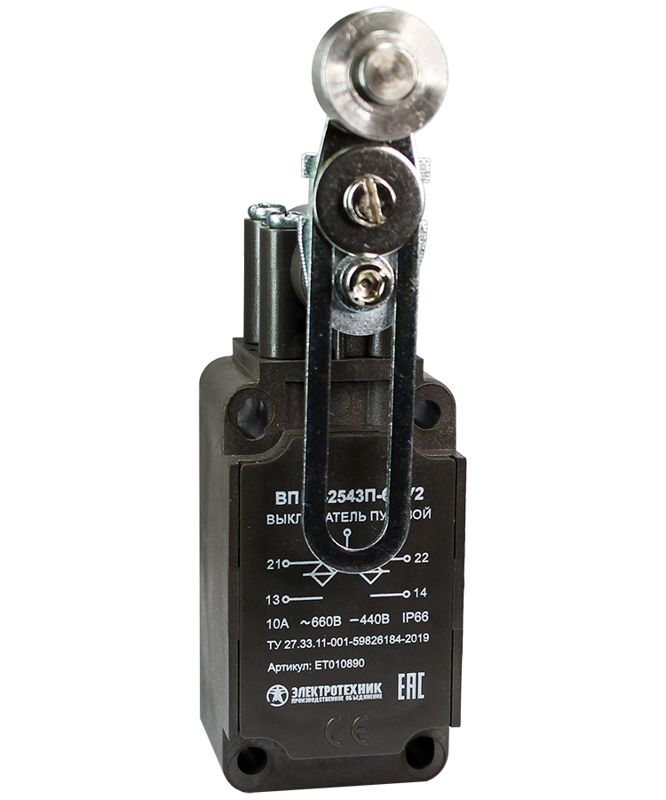 выключатель путевой вп 36-2543п-66 у2 1но+1нз 3а ip66 рычаг со стальным роликом регулир. по длине инерционный 30х60мм без сальника электротехник et010890 от BTSprom.by