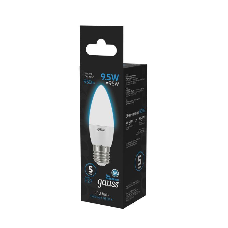 Лампа светодиодная Black 9.5Вт свеча 6500К холод. бел. E27 950лм GAUSS 103102310 фото в каталоге от BTSprom.by