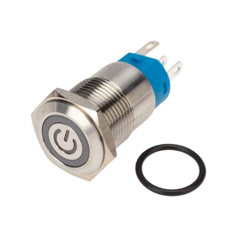  Кнопка антивандальная d16 250В без фикс. (5с) OFF-(ON)/ON-(OFF) плоская подсветка красн. power Rexant 36-3243 фото в каталоге от BTSprom.by