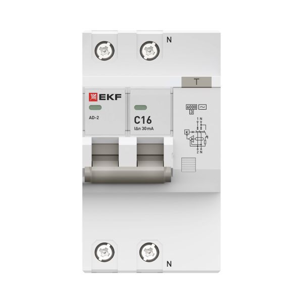  Выключатель автоматический дифференциального тока C 16А 30мА тип AC 6кА АД-2 (электрон.) защита 270В PROxima EKF DA2-6-16-30-pro фото в каталоге от BTSprom.by